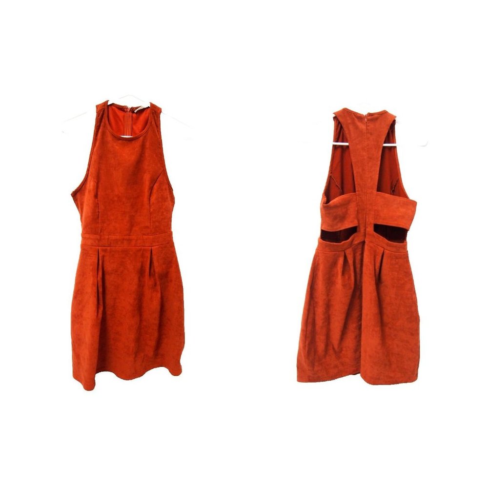 Altar'd State Womens Dress S Faux Suede Burnt Orange Cut Out Back Skater Tank